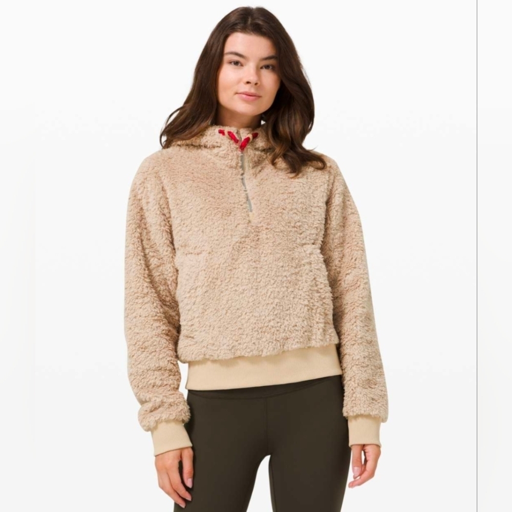 Lululemon Oh So Sherpa Half Zip Teddy Hoodie Size 6 in 'Trench' Tan Cozy Plush